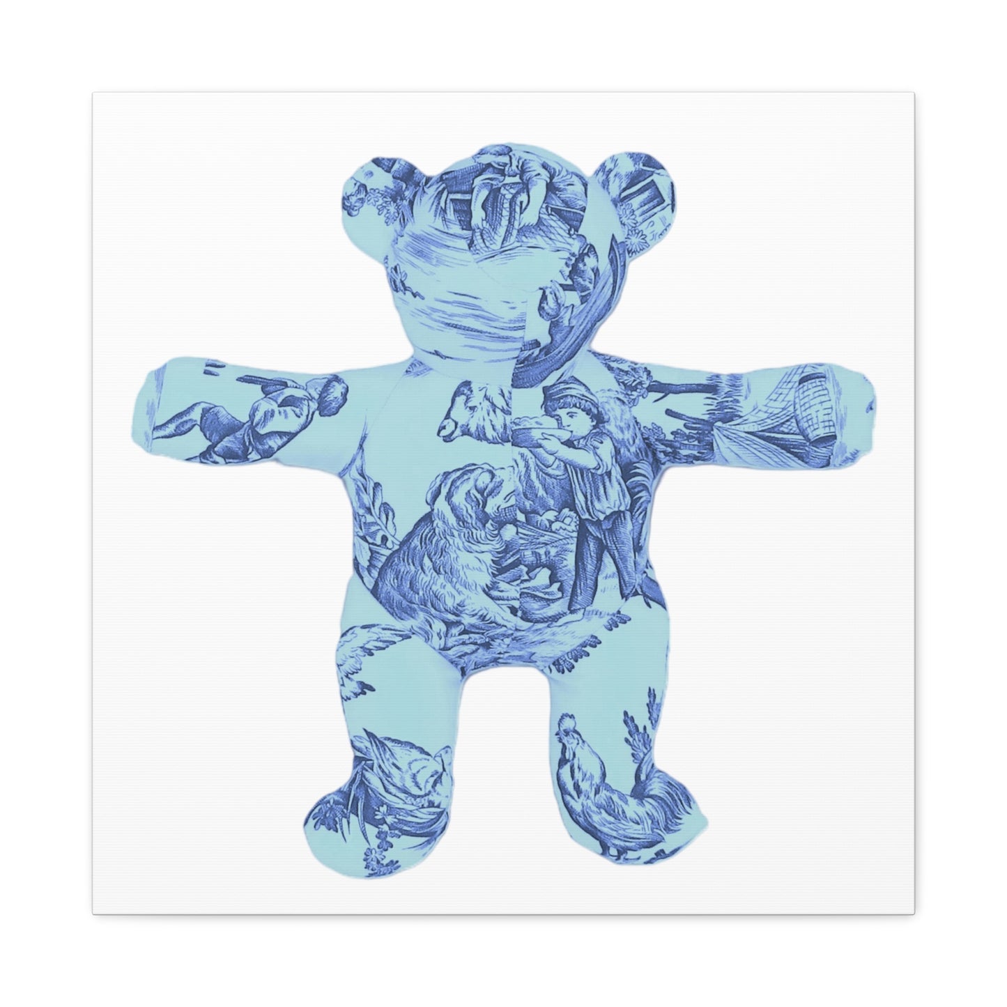 Canvas Print - Double Blue Toile Teddy Bear