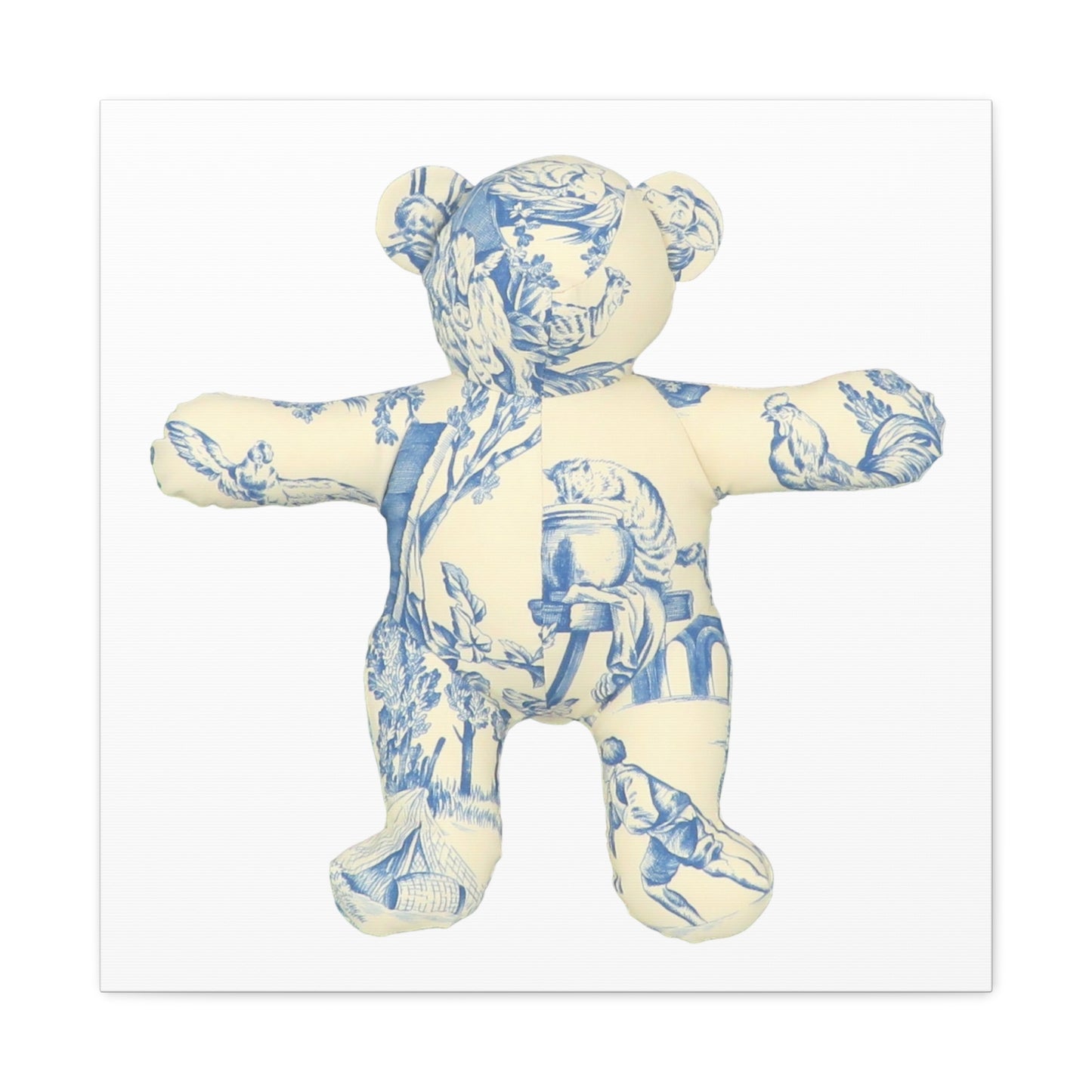 Canvas Print - Blue and Cream Toile Teddy Bear