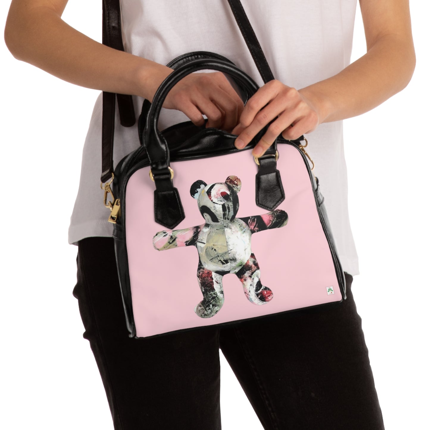 Light Pink Shoulder Handbag - Graffiti Teddy Bear #1