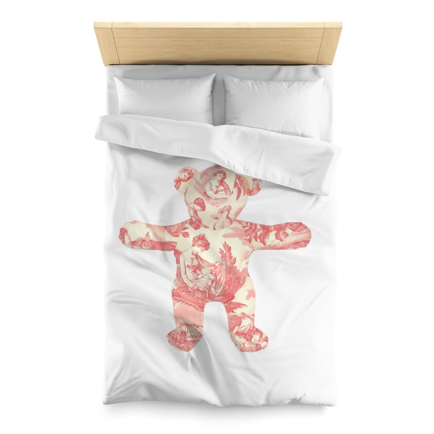 Microfiber Duvet Cover - Pale Pink and Coral Toile