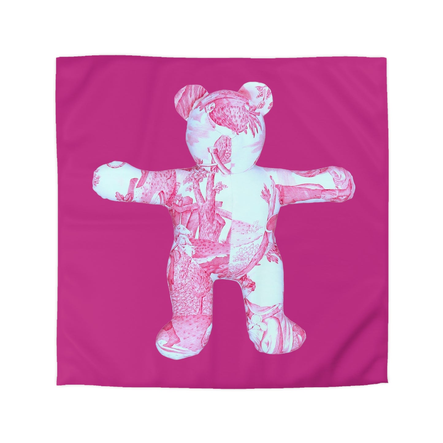 Fuschia Microfiber Duvet Cover - Hot Pink Toile Teddy Bear