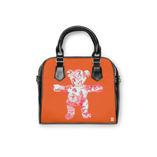 Orange Shoulder Handbag - Coral Toile Teddy Bear