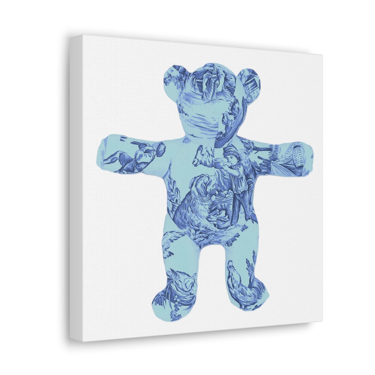 Canvas Print - Double Blue Toile Teddy Bear