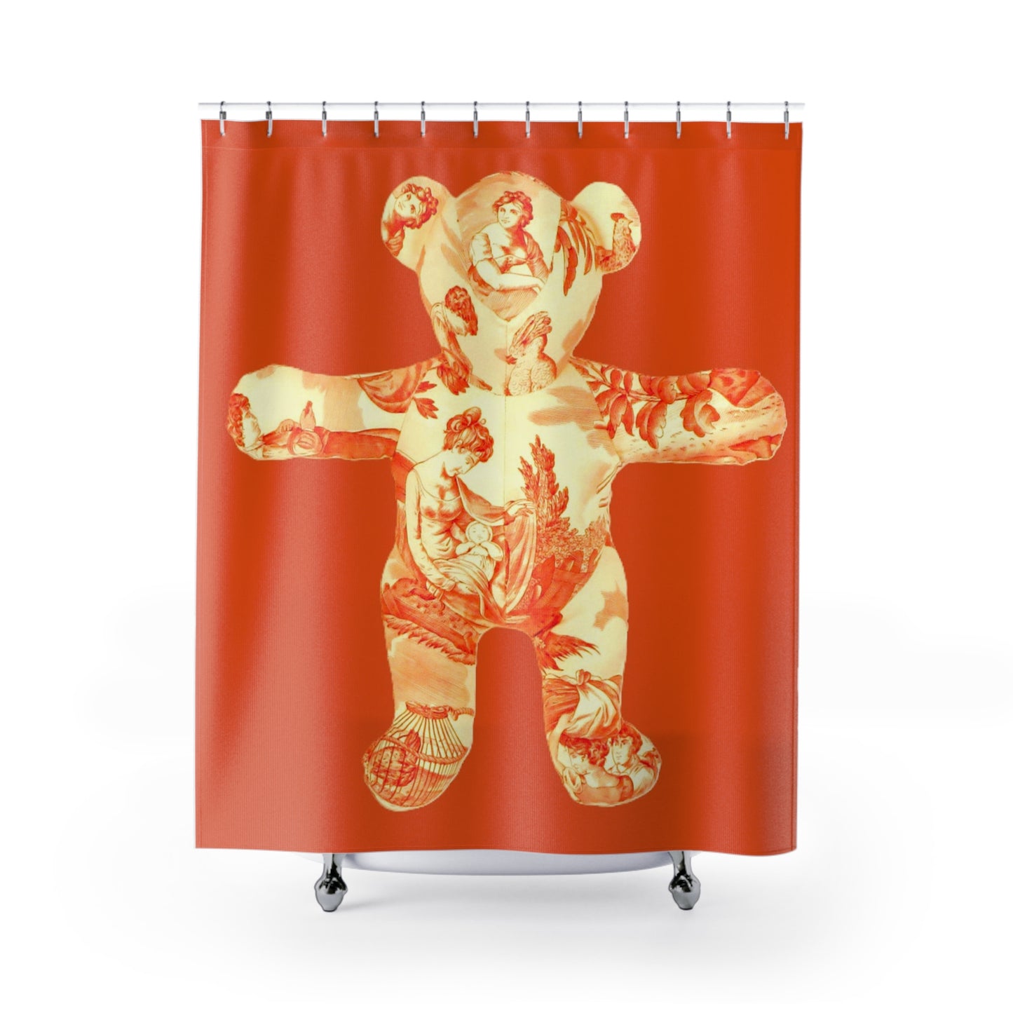 Shower Curtain - Orange Toile Teddy Bear