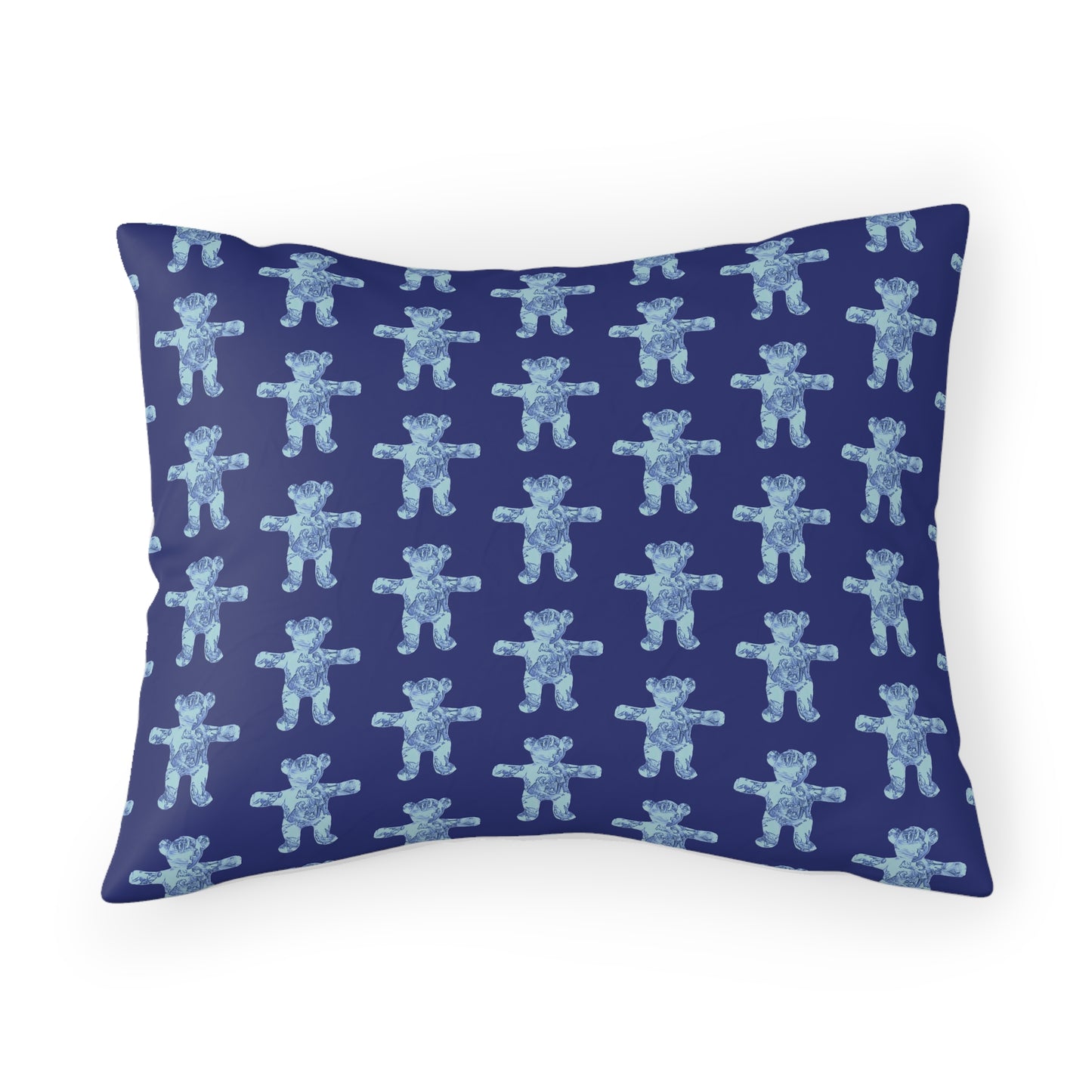 Navy Pillow Sham - Double Blue Toile Teddy Bear